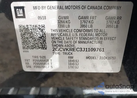 2018 Chevrolet Silverado 1500 2Lt from USA, damaged, VIN 2GCVKREC3J1109761